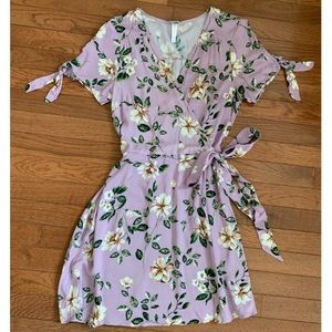 Floral Lavender Faux Wrap Dress